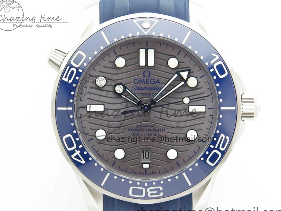 0123 StreetReady 2018 Seamaster Diver 300M VSF 1:1 Best Edition Blue Ceramic Gray Dial on Blue Rubber Strap A8800 V2 (Black Balance Wheel) 7963